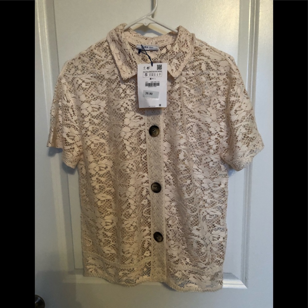 Lace button down top